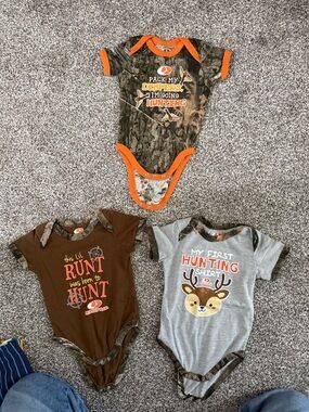 Mossy Oak Brown Baby Tee with Orange and Yellow Lettering